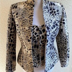 Flores & Flores 100% Silk Leopard Two Piece Suit Jacket Size 12